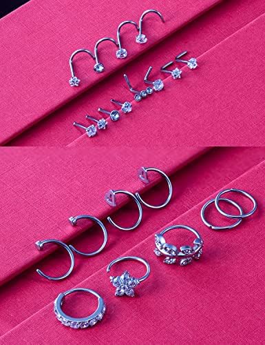 Hoeudjo 20g nas inele pentru femei chirurgicale din oțel nas Piercing bijuterii Hoop nas inel L în formă de nas știfturi șurub