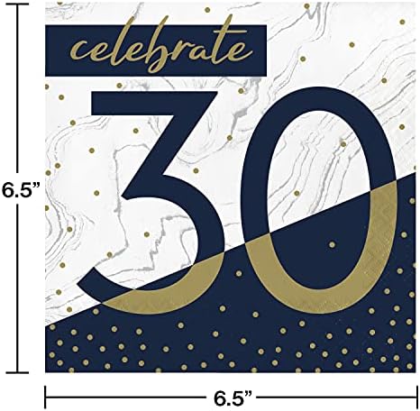Creative Converting Navy and Gold 30th Birthday Birthday, 6,5