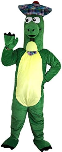 Green Dinosaur purtând o pălărie costum de desene animate personaj pentru adulți