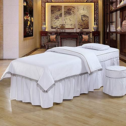 Capac de pat de frumusețe din dantelă din bumbac, seturi de masa de masaj de lux din 4 bucăți de masaj de masaj cu o gaură