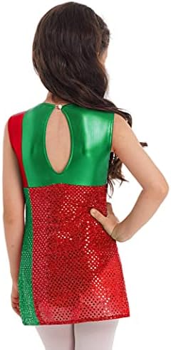 Daenrui pentru copii fete strălucitoare paiete de Crăciun rochie de dans în dungi bloc de culoare leatd scenariu costum de