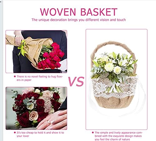 Garneck Coșuri pentru fete cu flori pentru nunți Set de 2, panglică coș pentru fete cu flori coș de flori Vintage pentru decorarea
