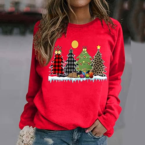 Femei Crăciun Fericit Hanorac Amuzant Carouri Pom De Crăciun Grafic Pulover Casual Maneca Lunga Iarna Bluza Topuri