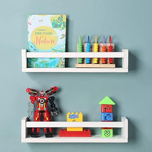 Rafturi de carte Jorikchuo Nursery, set de 2 rafturi de cărți plutitoare din lemn pentru copii pentru copii, raft de condimente