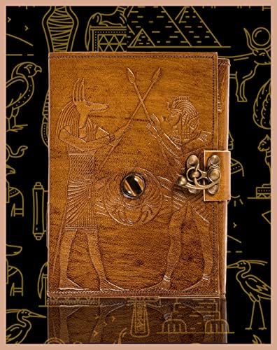 Urban Leather Leather Egiptean Faraon și Anubis Rustic Vintage Journal pentru bărbați pentru femei în care să scrie, artist