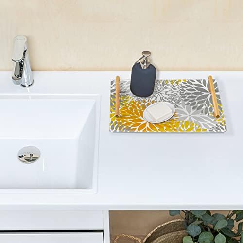 Tavă de baie acrilică Dallonan, portocaliu dreptunghiular și gri tăvi decorative cu mânere de aur pentru bucătărie pentru living pentru living dresser comestic birou organizator