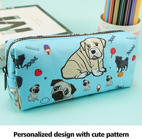 Lparkin drăguț pug câine canvas creion carcasă pânză pungă de pix gadget pungă staționată carcasă machiaj
