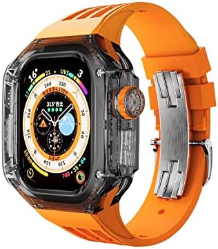 Vevel Luxury Transparent Caz pentru Apple Watch Ultra 49mm Mod Kit Fluororubber Sport Strap Band pentru IWatch 8 Pro Ultra