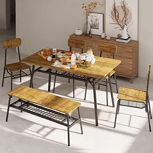 Set de masă gizoon din 6 piese, masă de bucătărie și scaune pentru 6, 46in set robust de sufragerie cu suport de depozitare