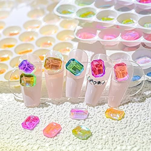 50 pcs Aurora Glass Glitter Rinones Decoration Ice Cube Mocha K9 Cristal de unghii Cristal plat de fund dreptunghiular MANICAREA