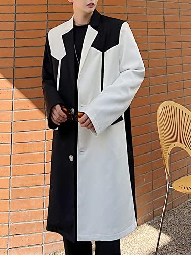 Lang Xu Glass Black alb contrast design blazere lungi, cu mânecă lungă cu mânecă lungă, îmbrăcăminte cu strat de sân unic