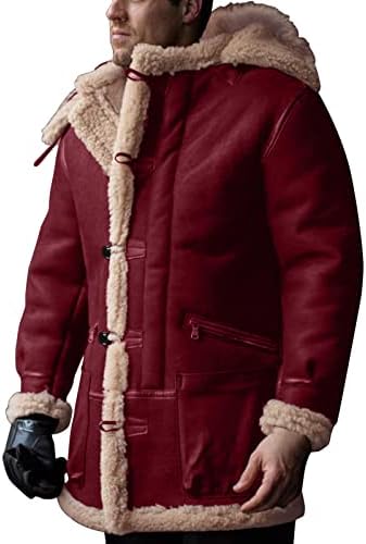 Jachete sport pentru bărbați pentru bărbați, căptușeală artificială, sacou cu glugă cu glugă retro jachete de piele de piele