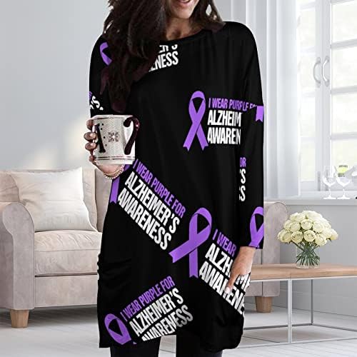 Boala Alzheimer conștientizare femei maneca lunga rochie tricou Casual Top echipajul gât Tees cu buzunare