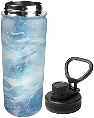 Sticlă de apă acuarelă-albastru-mable-galaxie 18 oz din oțel inoxidabil, balon larg izolat cu capac de scurgere rezistent la