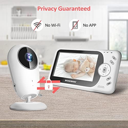 Monitor video pentru Bebeluși BOAVISION cu cameră și Audio,Monitor Video Wireless Digital de 2,4 Ghz cu ecran IPS de 4,3 inci,baterie