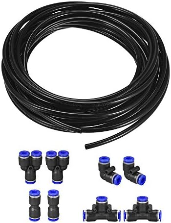 UXCELL PNEUMATIC AER TUBING TUBING AER COMPRESOR AER Tub 4mm ID x 6mm OD X 10M/32.8ft Pipe Negru cu Kit de montare Connect