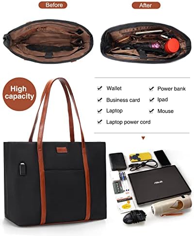 Laptop Tote Bag for Women Teacher Work Office USB Bags Fits 15.6 inches Laptop Lightweight Water Resistant Nylon Tote Bag 