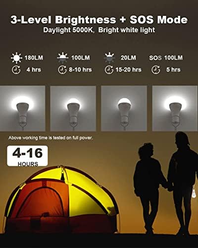 Reîncărcabilă LED Camping becuri cu telecomanda, Timer & amp; 4 moduri de lumină, 4 Pack portabil agățat LED cort bec pentru