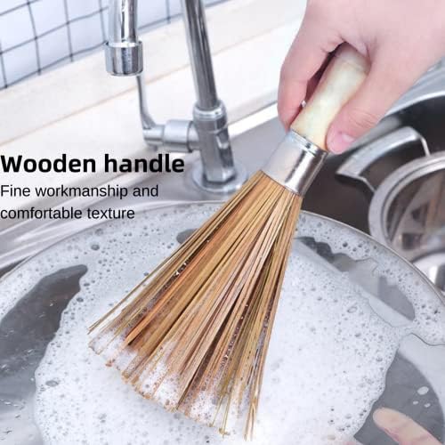 Pensulă naturală de farfurie de bambus cu mâner, perie de scrub pentru curățarea bucătăriei și spălarea vaselor, pentru chiuvetă, vase, tigăi, perii de curățare unelte