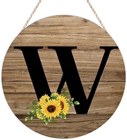 Bun venit semn în față pentru ușă literă inițială x Semne rotunde din lemn monogramă floarea soarelui floral din lemn floric