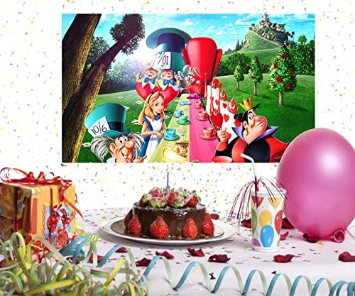Printesa fundal Birthday Party Consumabile 5x3ft Alice în țara Minunilor fundaluri foto Alice Tema Baby Shower Banner pentru ziua de nastere Tort de decorare de masă