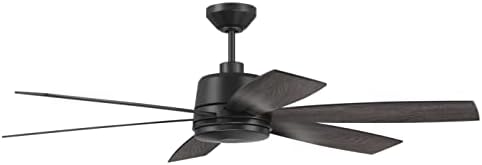 Craftmade 54 ventilator de tavan Hogan cu finisaj Negru Plat, lame plate reversibile Negre/Greywood, Kit de lumină integrat,