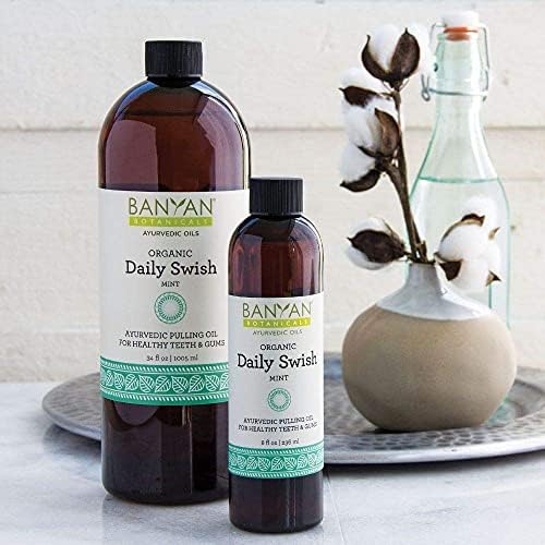 Banyan Botanicals Daily Swish Mint - ulei Ayurvedic Organic care trage apă de gură cu ulei de cocos - pentru sănătate orală,