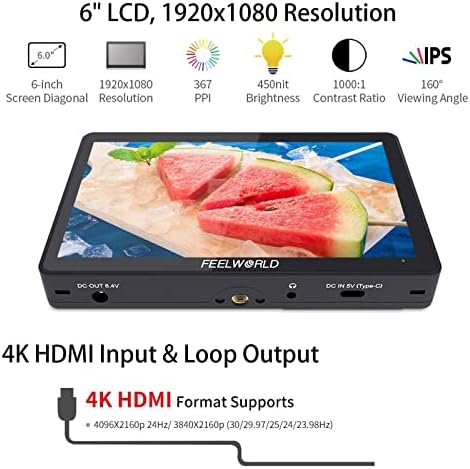 FEELWORLD F5 Pro v4 6 Inch Touch Screen DSLR Aparat de fotografiat câmp Monitor 3D LUT 4K HDMI intrare ieșire înclinare braț