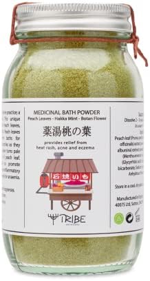 Pulbere de baie japoneză cu frunze de piersic, Hakka Mint & amp; Botan Flower care oferă scutire de erupții cutanate, acnee și eczeme