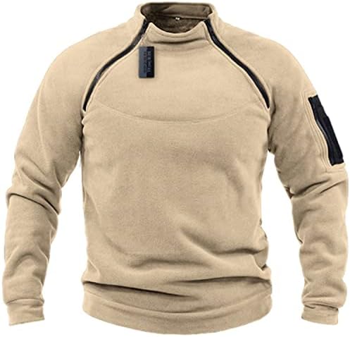 Qtthzzr răcoros cu mânecă lungă pulovere pentru bărbați pentru bărbați poliester cald cu buzunare pulover montat gât solid