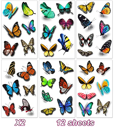 Jcfire 3d fluture tatuaje temporare pentru fete, sclipici tatuaje autocolante pentru copii femei Birthday Party Consumabile
