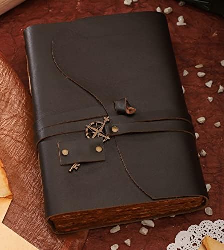 Jurnal de piele vintage maro închis - jurnal antic handmade din piele cu hârtie de la Deck Edge de modă veche - Perfect pentru
