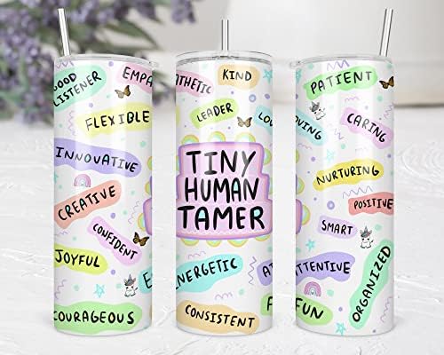 Welletch Tiny Human Tamer Tumbler - Cadouri pentru profesori pentru femei - Tiny Human Tamer Tumbler cu capac și paie - Tumbler