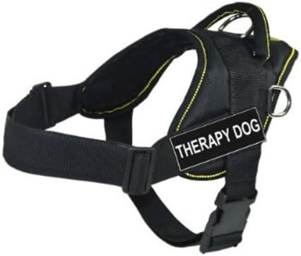 DT Fun Works Harness, Terapia câine, negru cu garnitură galbenă, X-Large-se potrivește dimensiunii circumferinței: 34-inch