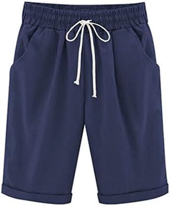 Lenjerie de bumbac pentru femei, pantaloni scurți lungi, cu talie elastică Bermuda, pantaloni scurți de vară, cu buzunare laterale, cu buzunare laterale