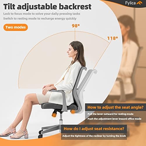Scaun de birou Ergonomic FYLICA, scaun de sarcină pivotant confortabil pentru biroul de acasă, scaun de birou din plasă respirabil,