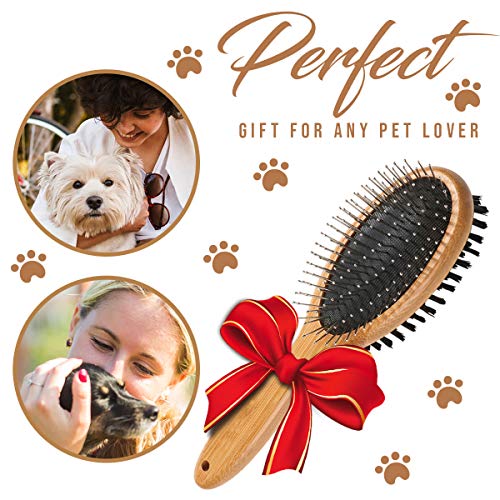 Perie pentru câini KylePet, perie cu două fețe pentru animale de companie cu mâner din bambus pentru câini și pisici pieptene