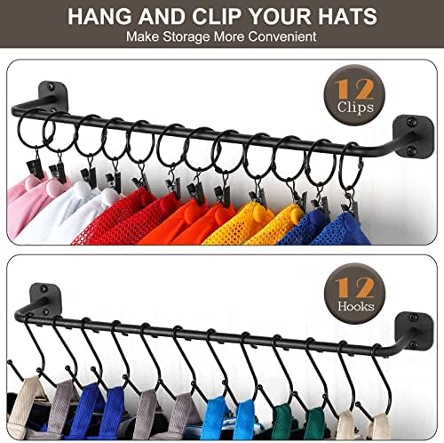 Suport pentru pălării HYDERMUS pentru perete 24 șepci de Baseball, Organizator modern de pălării din Metal cu 12 cleme și 12