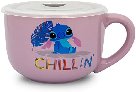 Disney Lilo & amp; Stitch Chillin cană de supă Ceramică de 24 de uncii cu capac ventilat | castron pentru înghețată, cereale,