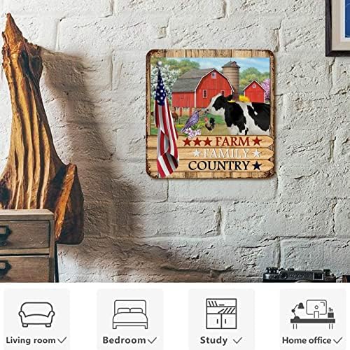 Placă retro semn de metal din lemn rustic Față Familie Country Patriotic SUA Flag și Farm Animale Nostalgice pentru casă Placă