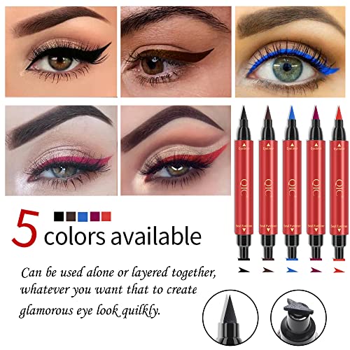 Cu aripi colorate Eyeliners lichid liner creion Wing Stamp Set-nou 5 Culori Negru maro Violet Albastru roșu lichid Stamp Eyeliner
