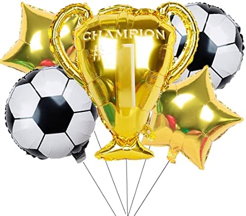 Morndew 5 PC-uri Fotbal Champion Golden Trofeu cu cinci vârfuri Balloane cu folie de stele pentru petrecerea de naștere pentru