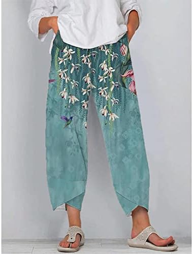 UKTZFBCCTW Femei Baggy Pantaloni de fitness cu imprimeu floral mare cu talie elastică cu două buzunare pantaloni de îmbrăcăminte