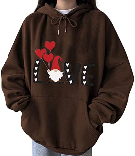 Hoodies Valentines Femei Femei cu mânecă lungă cu mânecă supradimensionată pulovere cu bluze cu glugă cu glugă de tip gnome
