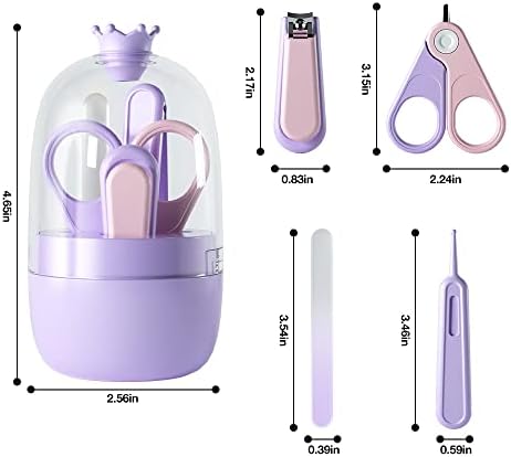 Kit de unghii pentru bebeluși, 4 în-1 pentru copii de unghii, cutia transparentă și minunată, cu decorare a coroanei, tăietoare