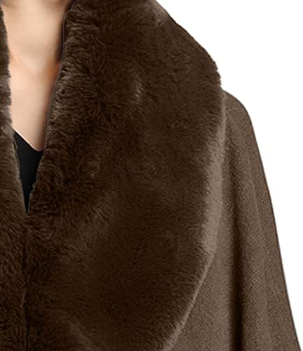 Paltoane de iarnă pentru femei amestec de lână cardigan capelet faux blană de blană îngroșată, outwear lezi