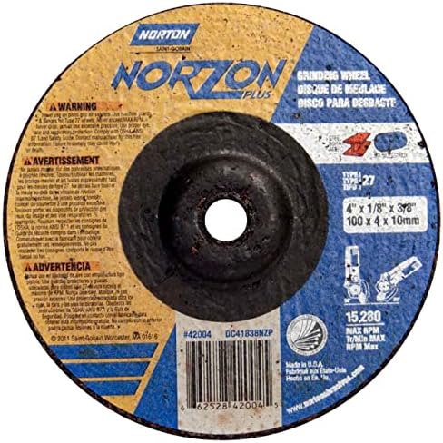 Norton 66252842004 4x1 / 8x3 / 8 în. Roți de șlefuit și tăiat NorZon Plus SGZ CA/ZA, Tip 27, 24 granulație, pachet 25