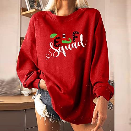 Femei scrisoare de Crăciun imprimate pulover simplu Gât rotund picătură umăr Maneca lunga Casual Bluze
