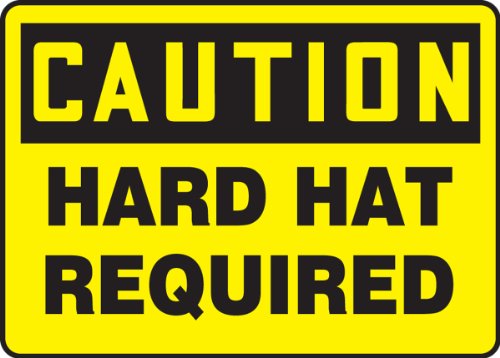 Semnul AccuForm MPPE404VP, „Atenție Hard Hat Necesară”, 7 Lungime x 10 Lățime x 0,055 Grosime, plastic, 7 x 10 , negru pe galben
