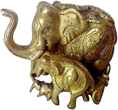 Statuia Bharat Haat Brass a familiei complete de elefant în sculptură fină făcută BH00152